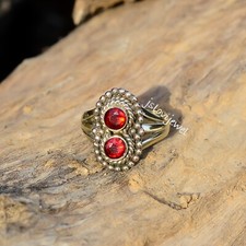 Faceted Garnet Red Gemstone 925 Sterling Silver Statement Ring For Mother Gift