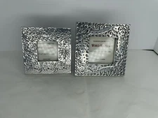 2 Vtg World Market Miniature Silver Tone Metal Engraved Flowers Picture Frames