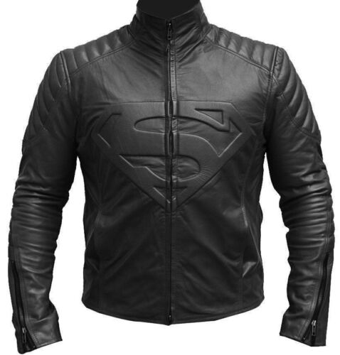 Superman Biker Black Slim Fit Motorcycle Sheepskin Leather Jacket - Picture 1 of 2