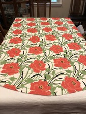 70 Round Polyester Tablecloth With Bright Rose Colored Flowers. NWOT
