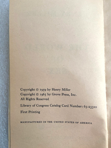 Book Henry Miller The World of Sex 1965 Vintage First US Printing Paperback - Picture 2 of 3