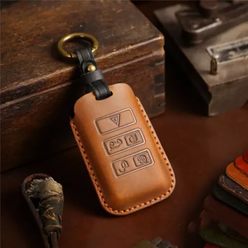 Leather Car Key Fob Case Cover Holder For Land Rover Range Rover Defender Jaguar - Bild 13 von 20