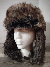 Dockers Trapper Hat Faux Fur With Ear Flaps Size L/XL Chin Strap Brown Aviator 