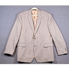 Jos A Bank Mens 46 Long Wool Blazer Tan Brown Houndstooth Blue Windowpane Coat