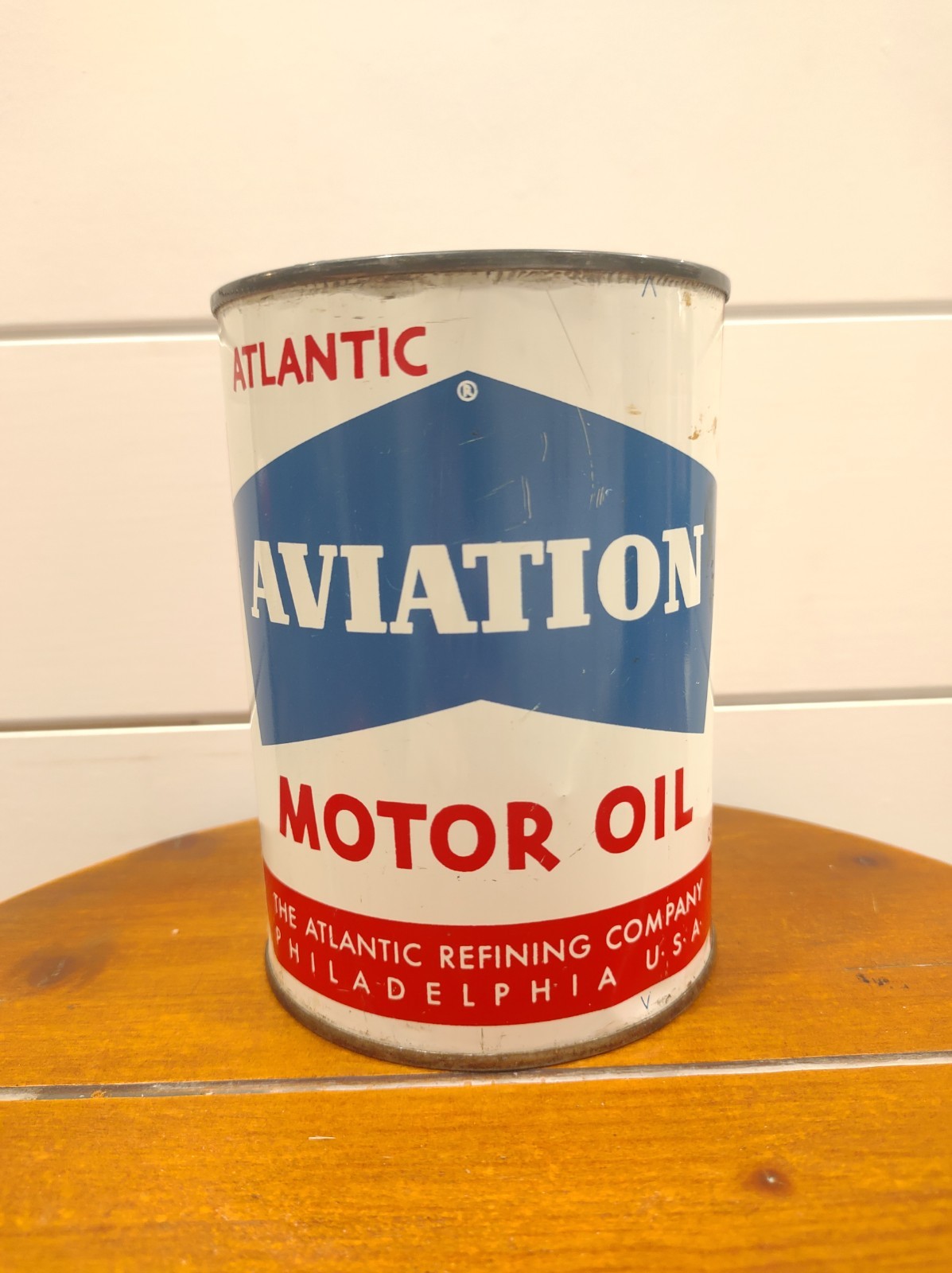 Vintage Atlantic Aviation Motor Oil Can 1 Quart Metal Philadelphia PA Empty