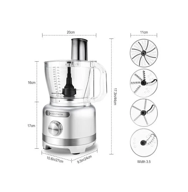 Homtone 16-Cup Food Processor, Stainless Steel  9 Modes/7 Discs/3 Speeds 600W - Image 2 of 4