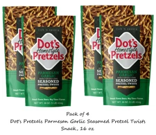 Dot's Pretzels Parmesan Garlic Seasoned Pretzel Twists Snack, 16 oz (4 Pack)