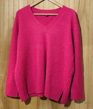 Vince Camuto Women's Large Pink V Neck Long Sleeve Sweater