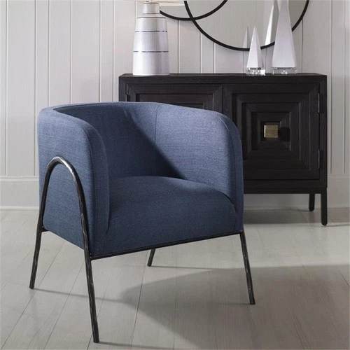 Uttermost Jacobsen 19" Contemporary Iron and Fabric Chair in Denim Blue - Picture 2 of 9