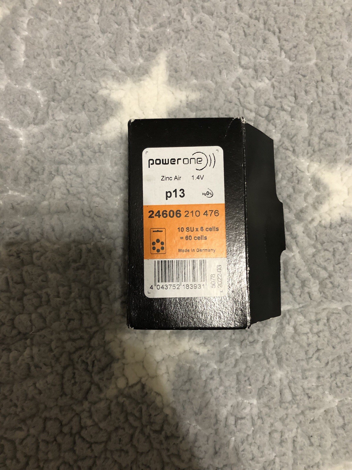 Power-One p13 Hearing Aid Batteries, Pack of 60, EXP 03/2022