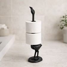 Flamingo Toilet Paper Holder, Black Cast Iron Bathroom Decor, 17.5"