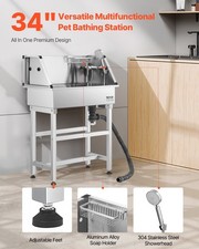 New 34 Inch Stainless Steel Dog Washing Station, Pet Grooming Tub with Hot  C