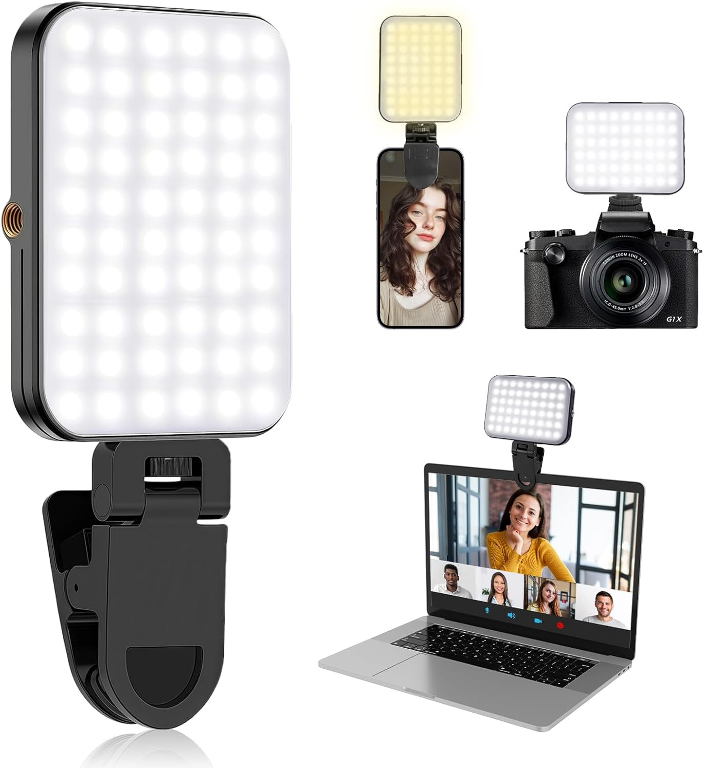 60 Leds Selfie Light, Portable Selfie Light with Clip and Camera Tripod Adapter,