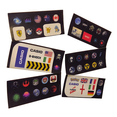 Watch mod kit, 57 different Decals and Logos. Casio AE1200, F-91W, A-168, GShock