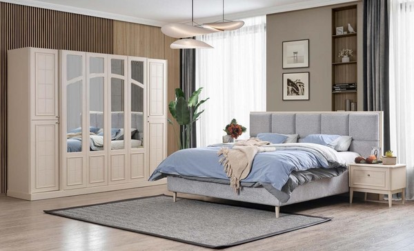 Schlafzimmer Set Luxus Komplettes Bett 2X Nachttisch Kleiderschrank Modern 4Tlg-image
