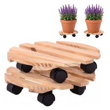 NEW! Set of 2 30cm Wooden Plant Flower Pot Mobile Mover Trolley Stands
