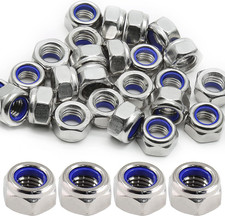 50Pcs M6 x 1.0mm Stainless Steel Hex Lock Nuts with Nylon Insert, Self-Locking