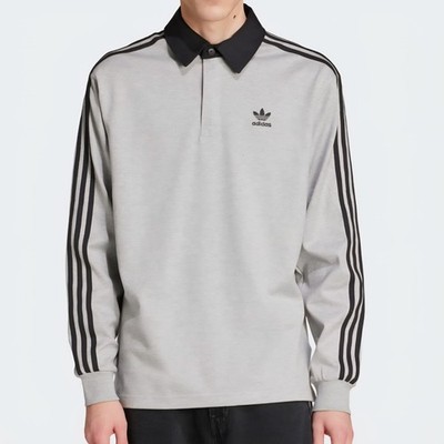 Adidas size 2XL Long Sleeve Rugby Polo Heather Grey/Black. JY1399.