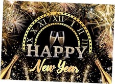7X5ft 2026 Happy New Year Backdrop Black and Gold New Years Background X 7x5ft