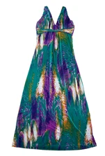 Papillon Raindrops Green Purple Orange White Stretch Long Maxi Tank Dress Medium