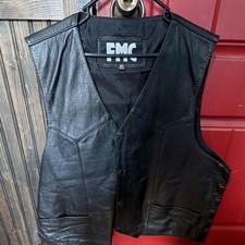 FMC Men's Black Leather Biker Vest Button Front Lined V-Neck Size 50