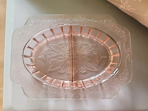 Antique Jeannette Adam Pink Depression Glass Divided Relish Dish