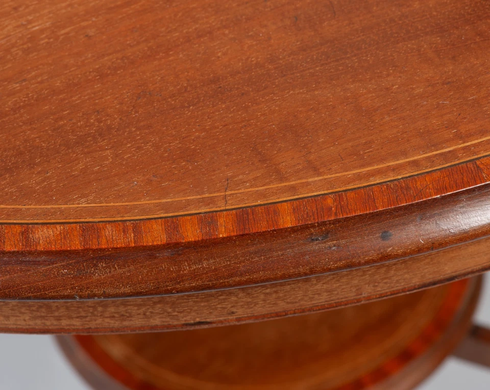 Antique Edwardian Sheraton Table C1901 Circular Mahogany Two Tier H72 Dia 75.5cm - Image 2 of 4