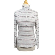 Spyder Womens Small White Multicolor Striped Quarter Zip Pullover Top