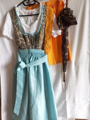 Trachten, Isar Trachten,  Dirndl Mit 2 Schürzen Und Bluse, Schirm,  Gr. 36