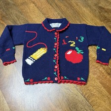 Vintage 90s The Eagles Eye Hand Knit Cardigan Sweater School Theme 4-5 Kids
