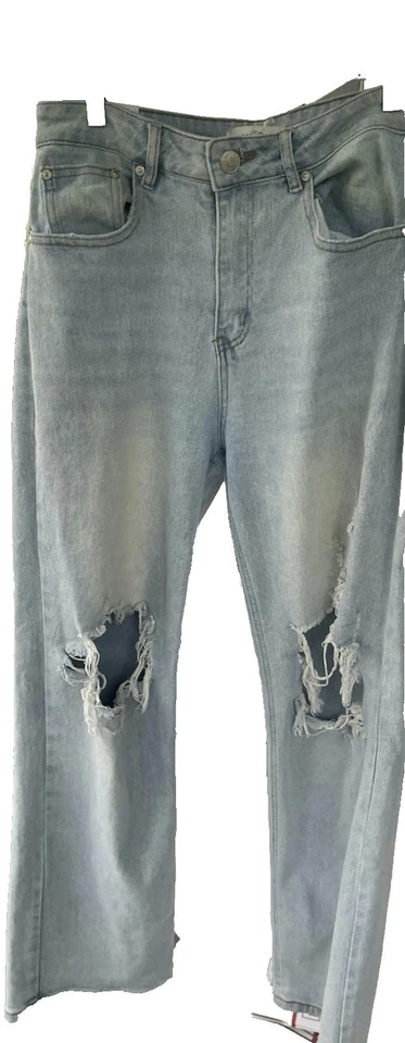 Jeans feminino quase famoso tamanho 7 lavagem leve perna reta jeans stretch casual - Imagem 4 de 4