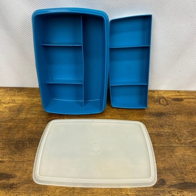 VINTAGE Blue Stow N Go Tuppercraft Tupperware 3pc Container Craft Storage 767-2
