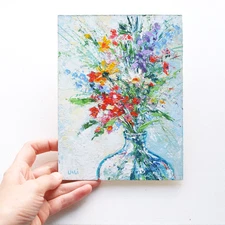 Original Oil Painting Impasto 8"x6" Meadow Flowers Floral Modern art Wildflowers