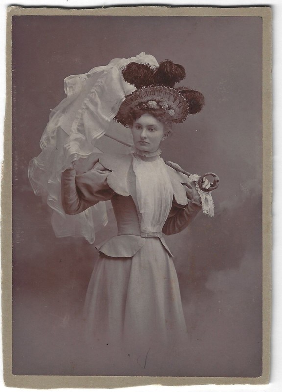 Ida Stantley Id'd Woman Parasol Hat Antique Cabinet Photo Fashionable Dress
