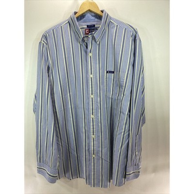 Chaps Easy Care Blue Yellow Stripe Long Sleeve Button Shirt Men's XXL 50''-52''