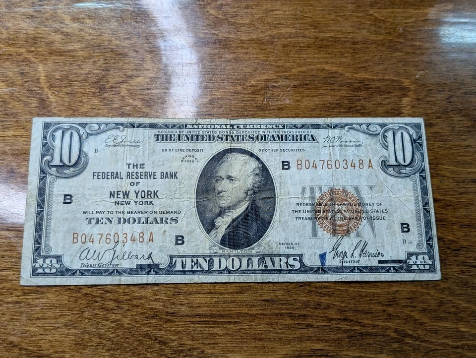 1929 US $10 Federal Reserve Brown Seal Note, New York - Image 3 of 4