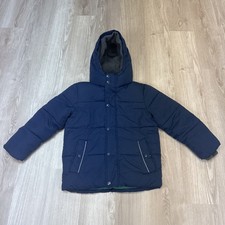 Mini Boden Boys Navy Blue Fleece-lined Padded Hooded Puffer Jacket Coat 7-8Y