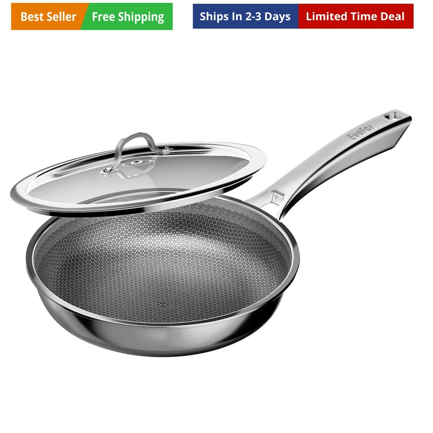 10 Inch Hybrid Nonstick Frying Pan, Stainless Steel Pan Non Stick Skillet, PF...