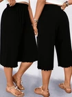 Plus Size Women's Casual Ruffle Hem Wide Leg Capri Pants Black 16-18 UK NEW