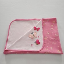 Vtg Carter's baby blanket white pink floral Butterfly applique cotton 24 x 32