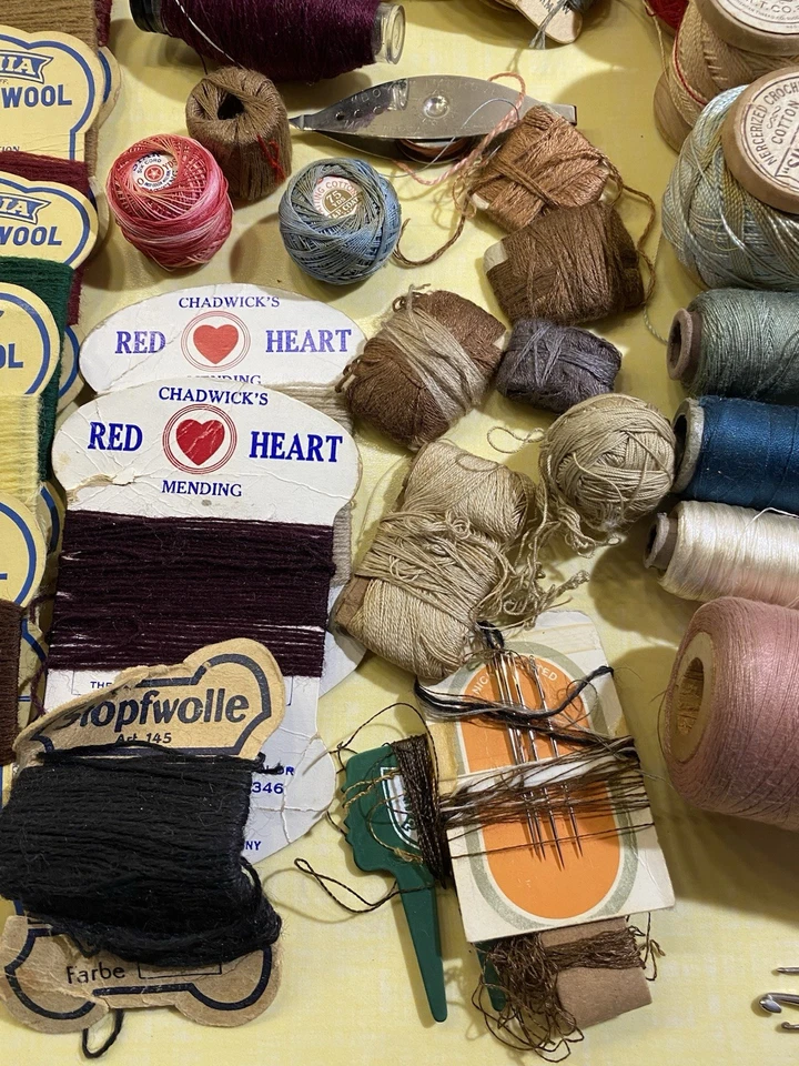 Estate Lot Antique Darning Mending Crochet Knitting Thread Lot Cotton & Notions - Image 3 of 4