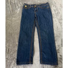 Dereon Beyonce Jeans Womens 7/8 Dark Wash Straight Gold Logo Denim Blue 30X25