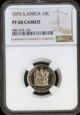 1975 South Africa 10 Cents NGC PF68 Cameo Quality