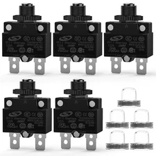 Nilight 5PCS 10 Amps Thermal Circuit Breaker 125/250V AC 65V DC Push Button