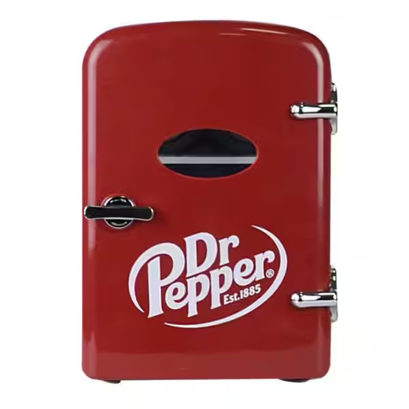 6.85 in.0.15 cu.ft., 6 Can Retro, Mini Refrigerator in Red, Dr Pepper Themed wit