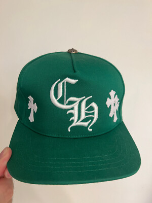 Chrome Hearts Green CH Logo Baseball Hat Leather Cross Patch