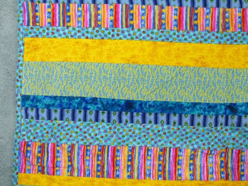 Small Handmade Colorful Striped Quilt 40" x 37" by Linda Witanowski - Picture 11 of 15