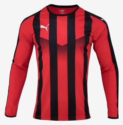 Puma Herren LIGA Stripe L/S T-Shirts Training rot schwarz Tee GYM Trikot 7042...
