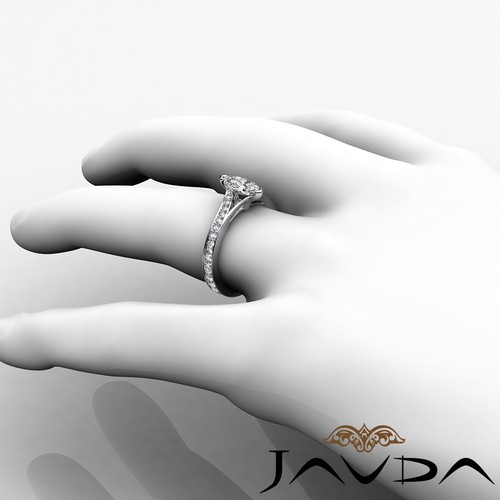 Anillo de Compromiso Clásico Pave Sidestone Marquesa Diamante GIA F-VS1 con Oro 0,85 quilates - Imagen 6 de 7