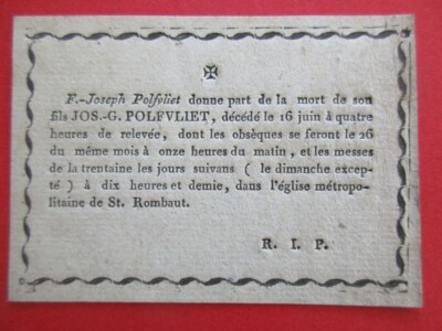 DECES TEILEN JOS G POLVLIET 1810 KIRCHE ST ROMBAUT MALINES BELGIEN 